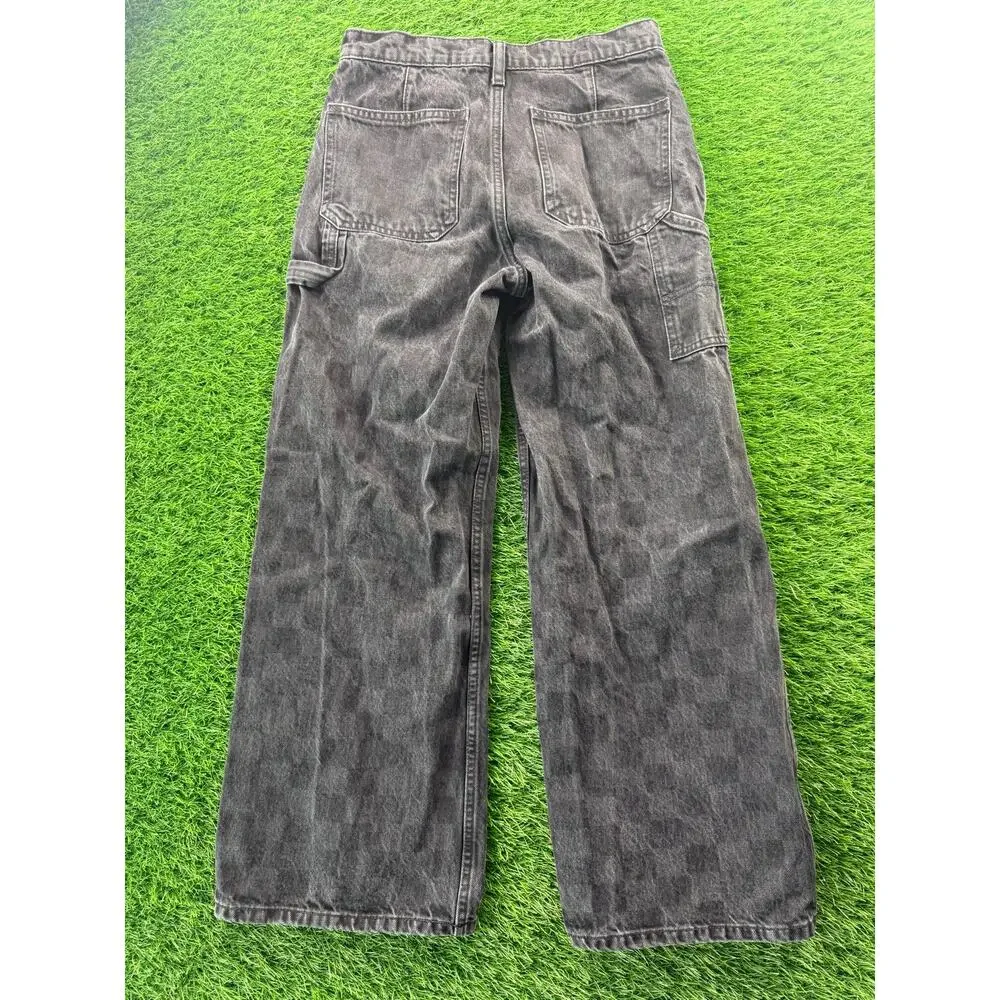 GAP Teen Girls Sz 14 Wide Stride Jeans Black Check Low Rise Wide Leg Denim Pants